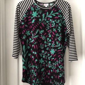 Lularoe Randy Floral Black White Striped Sleeves